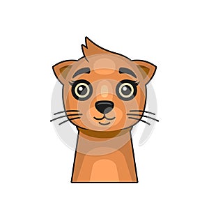 Cute Cat Face Icon. Cartoon Style on White Background Vector