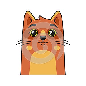 Cute Cat Face Icon. Cartoon Style on White Background Vector