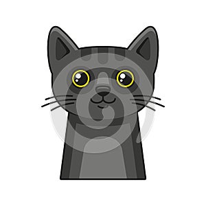 Cute Cat Face Icon. Cartoon Style on White Background Vector