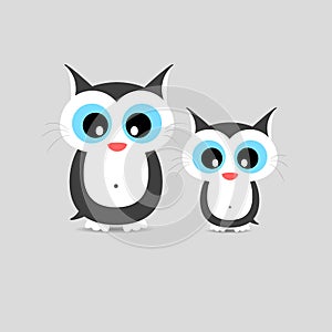 Cute cat family Mother cat and Child kitten Illustration standing at clear background