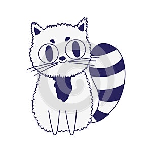 Cute cat feline cartoon striped tail icon design line style