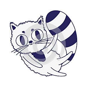 Cute cat feline cartoon striped tail icon design line style