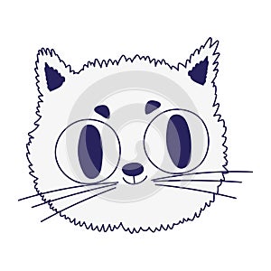 Cute cat feline face big eyes cartoon icon design line style