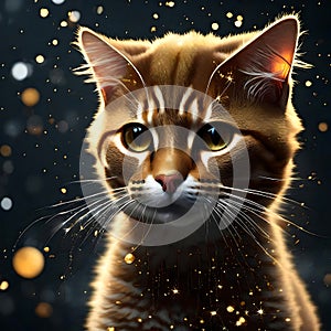 Cute cat surrounded by little lights - ai generated image