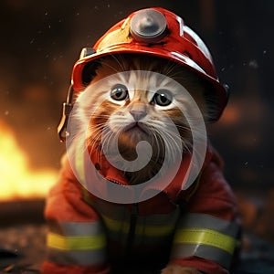 Cute cat in firefighter uniform