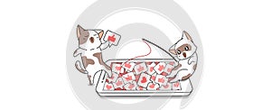 Cute cat is fishing liked and heart icon
