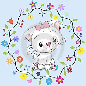 Cute Cat in a flowers frame