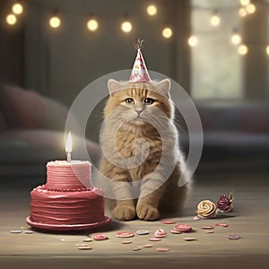 Cute cat, generative ia photo for a happy birthday message