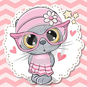 Cute Cat girl in pink eyeglasses
