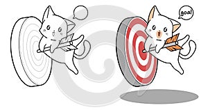 Cute cat is hangging the arrow cartoon easily coloring page for kids