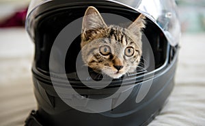 A cute cat in a helmet