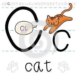 Cute Cat Jumping and Learning the Abecedary, Vector Illustration