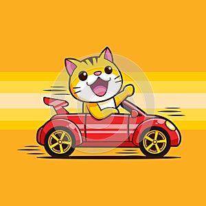 Cute Cat Kitten driving a car fast