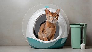 Cute cat in the litter box home clean container house indoor background photo