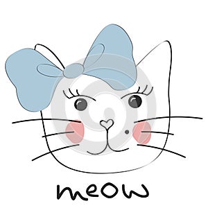 Cute cat. Little kitty , bow. Meow slogan