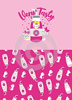 cute cat milk bottle print all over vector art