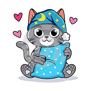 Cute Cat with Nightgowns Cartoon Vector Icon Illustration. Animal Love Icon Concept Isolated Premium Vector