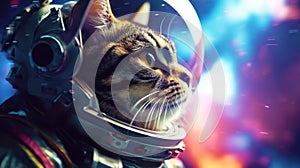 a cute cat in the outer space of a parallel world