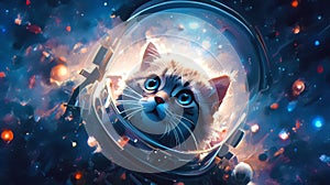 a cute cat in the outer space of a parallel world