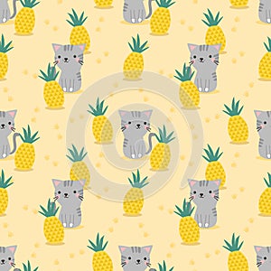 Cute cat and pineapple seamless pattern