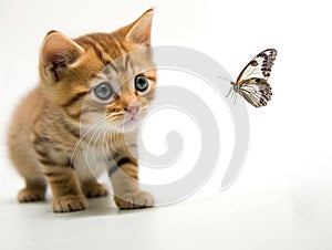cute cat playing with butterfly