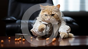 Cute cat playing cat in a suit, big boss concept, head of department, senior manager