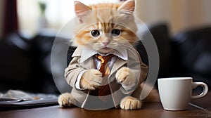 Cute cat playing cat in a suit, big boss concept, head of department, senior manager