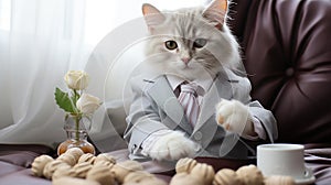 Cute cat playing cat in a suit, big boss concept, head of department, senior manager