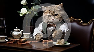 Cute cat playing cat in a suit, big boss concept, head of department, senior manager