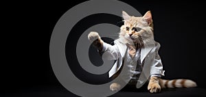 Cute cat playing cat in a suit, big boss concept, head of department, senior manager