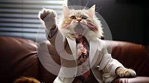 Cute cat playing cat in a suit, big boss concept, head of department, senior manager