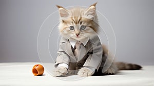 Cute cat playing cat in a suit, big boss concept, head of department, senior manager