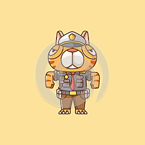 Cute cat police officer uniform cartoon animal character mascot icon flat style illustration concept