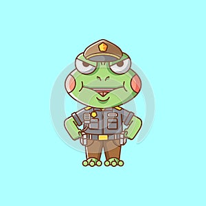 Cute cat police officer uniform cartoon animal character mascot icon flat style illustration concept