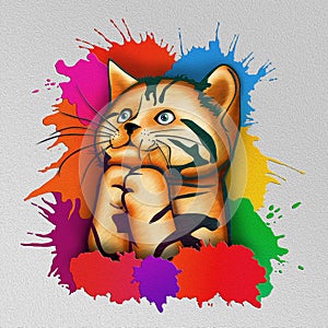 cute cat pray with colorful splash