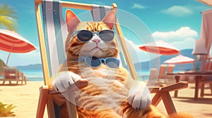 cute cat relaxing in beach