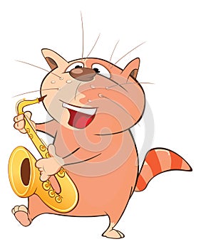 Cute Cat Saxophonist Cartoon