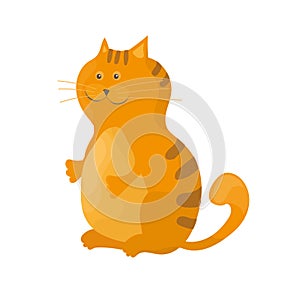 Cute cat in simple cartoon style. Flat vector cartoon of ginger kitty