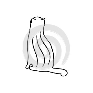 Cute cat sits and looks up. Vector doodle pet