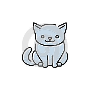 Cute cat sitting down line icon, pet shelter, pet shop, veterinary, vector illustration