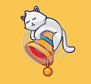 Cute cat sleeping on giant ring. Isolated cartoon animal illustration. Flat Style suitable for Sticker Icon Design Premium Logo