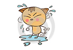 Cute Cat Sticker drenched in rain.