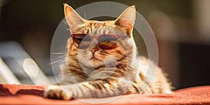 Cute Cat Sunbathing on Sun Lounger â€“ Summer Vacation Bliss