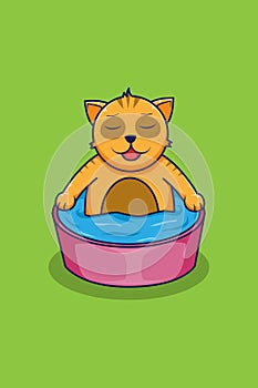 A cute cat taking a bath cartoon illustration