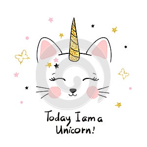 Cute cat unicorn for kids design - t-shirt print, poster
