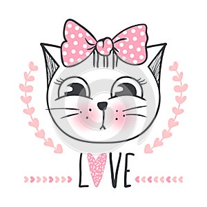 Cute cat vector design. Girly kittens. Fashion Cat`s face.