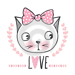 Cute cat vector design. Girly kittens. Fashion Cat`s face.