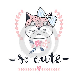 Cute cat vector design. Girly kittens. Fashion Cat`s face.