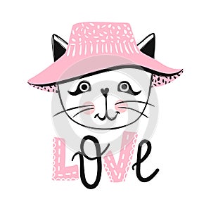 Cute cat vector design. Girly kittens. Fashion Cat`s face.