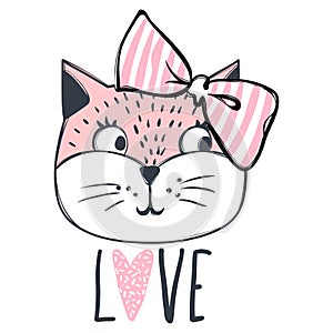 Cute cat vector design. Girly kittens. Fashion Cat`s face.